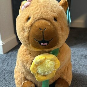 Adorable Capybara Plush Toy with Yellow Flower